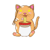 japanese cat eats ramen noodle