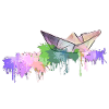 Papierschiffchen mit Farbkleksen