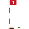Golfball foran flagg og hull / golfflagg