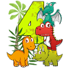 4-jarige jarige vier 4. Dino T-Rex