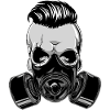 Cranio di teschio hipster con maschera antigas