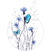 herbes délicates, bleuets et papillons