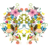 symmetrical flowers, birds and butterflies