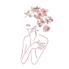 Minimale lijntekeningenvrouw met bloemenboeket I