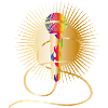 golden microphone with rainbow elements