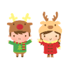 Süße Weihnachtskinder mit Rentierhüten