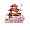 Japanese temple with cherry blossoms