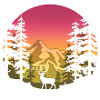 Hirsch im Wald (rund/rosa-gelb)
