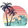 Palm trees and waves