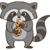 A cute raccoon eats cookies.