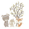 Animaux de la forêt de Boho avec renard indien, ours et lapin