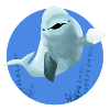Beluga cheerful in blue circle