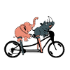 Ein Elefant und ein Nashorn fahren Fahrrad