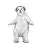 Eisbär, der mit Comic-Helmen tanzt