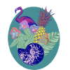 flamingo, pineapple and shell