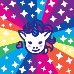 Yuni unicorn - exploding color rainbow white stars