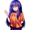 Fille anime cheveux violets agitant