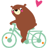Bear rides bike with heart