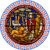 stained glass window with animals