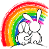 Lapins devant la Pride Arc-en-ciel