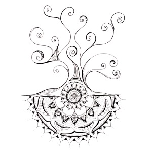 Mandala Baum schwarz, handgemalt