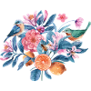 Bunte Blumen und Vögel