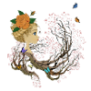 Girl, butterflies and tree