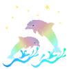 Dolphins, couple, sea, starry sky