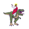 Gesù cavalca la parodia del dinosauro Gesù