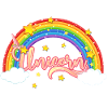 Bunter Regenbogen mit Einhornschriftzug