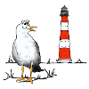 Seagull, lighthouse, sea, cleaned up