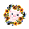 Cochon avec tournesol aquarelle