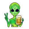 Alien drinks beer