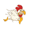 Running chicken. Funny farmer chickens