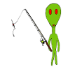 Funny alien with fishing route
