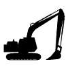 Silhouette with a shovel, backhoe