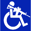 Bild eines Rollstuhlfahrers mit einem Gewehr #