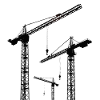 Black silhouette with construction cranes