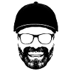 Funny grinning man baseball cap glasses beard teeth