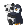 Panda avec pingouin aime les animaux mignons doux