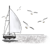 Sailing ship, seagulls