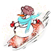 Snowman with scarf and snowboard