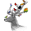 deer with tropical birds