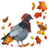 Taube im Herbst mit Blättern