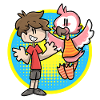 Flamingo and kid cartoon