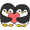 Pareja de pingüinos de dibujos animados sosteniendo un corazón