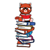 Kawaii red panda reading books