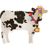 vache décorée avec cloche et décorations florales