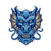 Blue angry dragon head logo