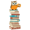 Owl with coffee on books